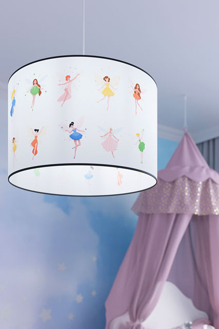 Dziewczęca lampa wisząca z abażurem z motywem wróżek A589-Reta