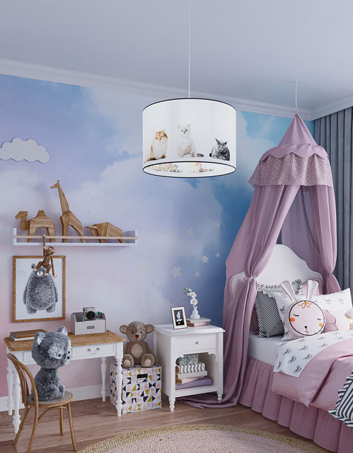 Dziecięca lampa sufitowa wisząca z motywem kotów A591-Hixa