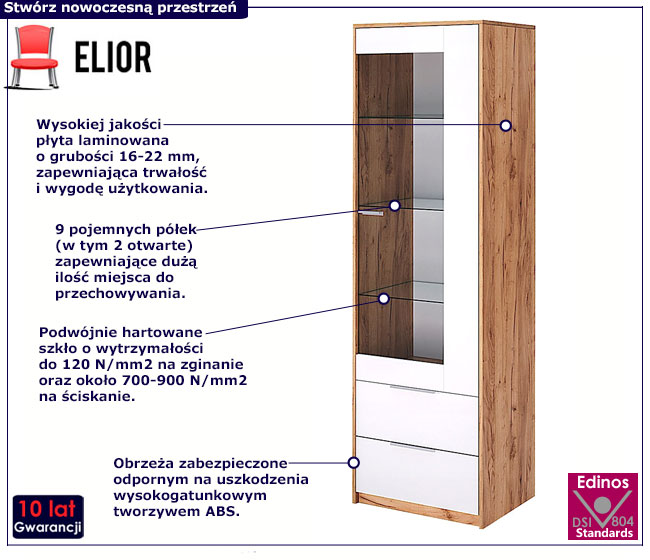 Nowoczesny regał słupek z witryną Zenta 7X