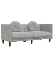 Jasnoszara aksamitna tania sofa 2-osobowa z poduszkami - Erim 4X w sklepie Edinos.pl