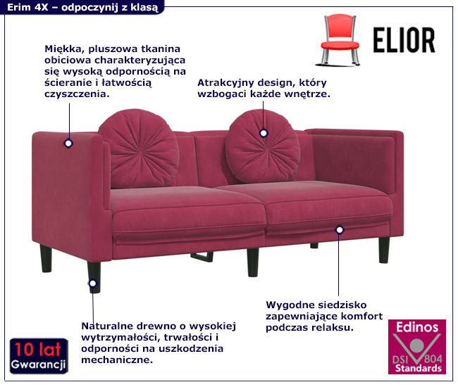 infografika czerwonej sofy na czarnych nóżkach Erim 4X