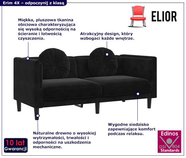oinfografika czarnej kanapy FINO 4X