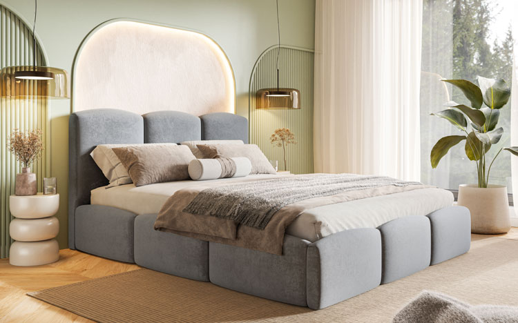 Sypialnia z łóżkiem tapicerowanym z metalowym stelażem Erma 4X