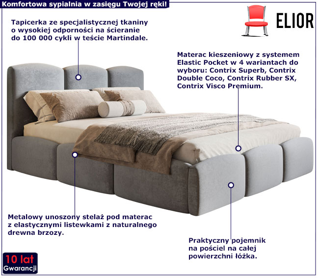 Łóżko tapicerowane welurowe z pojemnikiem Erma 4X 140x200