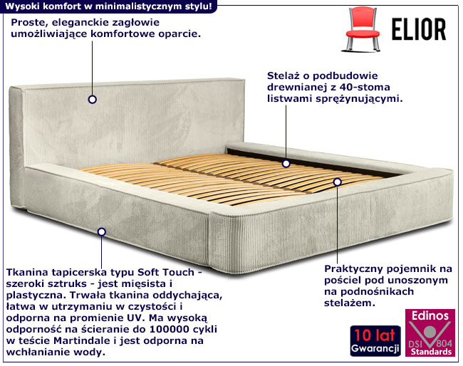 Sztruksowe łóżko tapicerowane Corel ecru