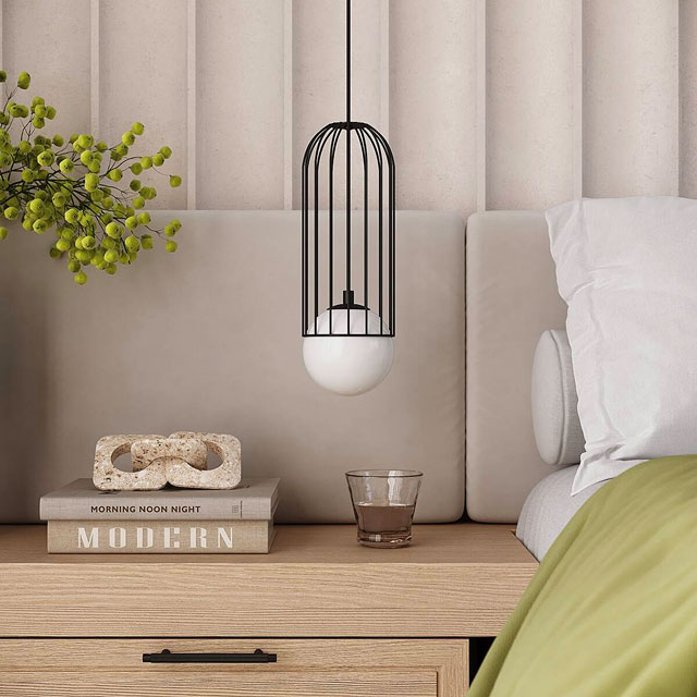 Czarna druciana lampa wisząca ze szklanym kloszem A606-Lorem