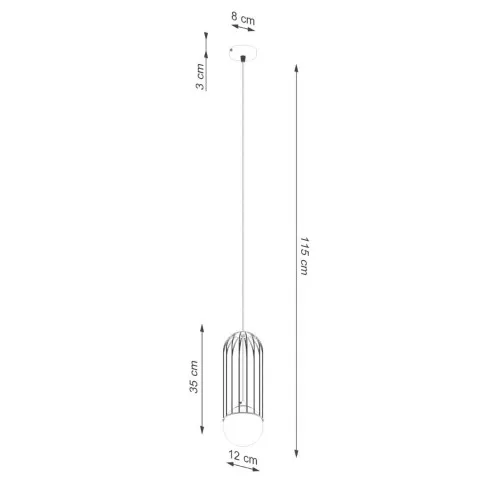 Rysunek z wymiarami lampy A606-Inca