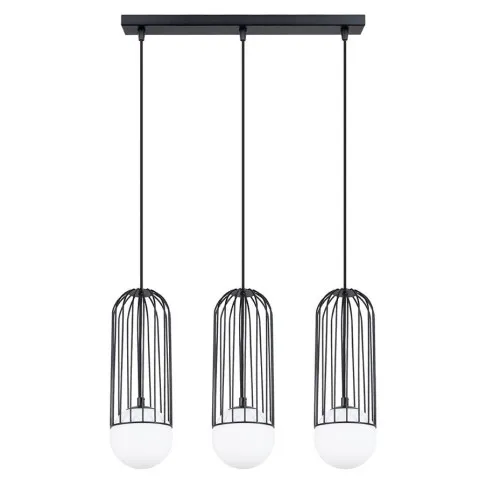 Czarna potrójna lampa wisząca z drucianymi kloszami A607-Inca