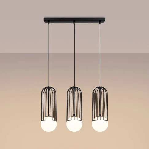 Czarna lampa wisząca na listwie z 3 kloszami A607-Inca