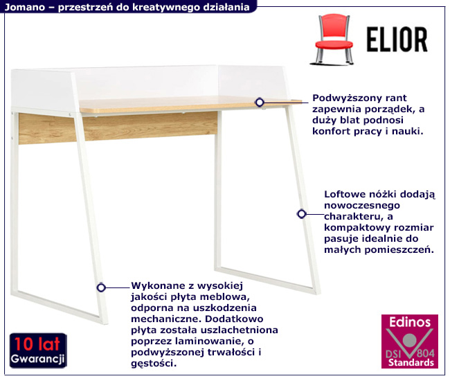 Monimalistyczne biurko z drewnianym blatem Cavani 