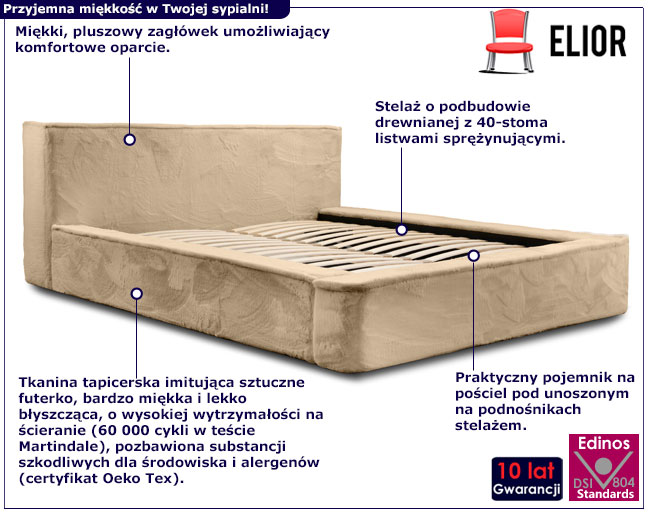 Pluszowe łóżko z zagłówkiem Artemis jasny beż
