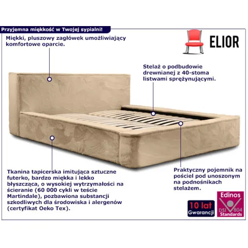 Łóżko tapicerowane z zagłówkiem Heliosso jasny beż