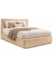 Jasnobeżowe pluszowe łóżko tapicerowane dwuosobowe Artemis - 3 rozmiary w sklepie Edinos.pl