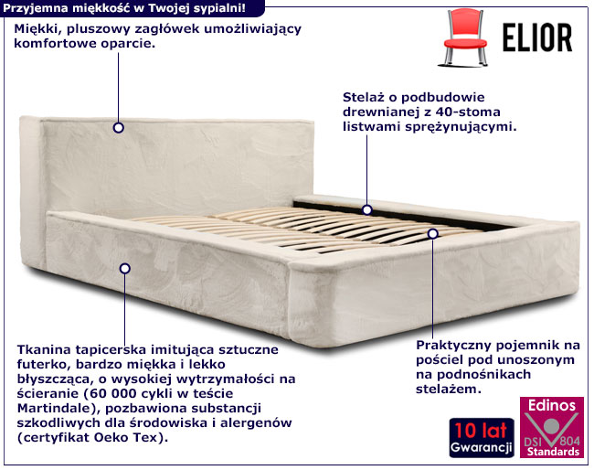 Pluszowe łóżko z zagłówkiem Artemis śmietankowe