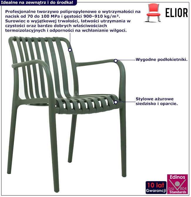 Zielone ażurowe krzesło z podłokietnikami Felnar