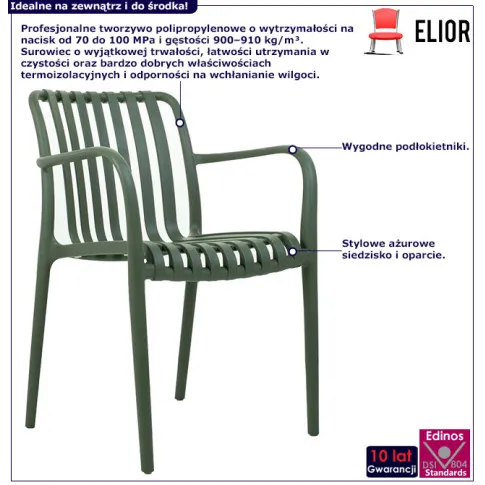 Zielone krzesło do stołu z podłokietnikami Frizio