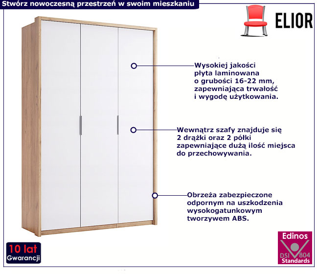 Biała szafa 3-drzwiowa Zenta 18X