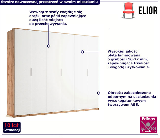 Biała szafa 6-drzwiowa Zenta 19X