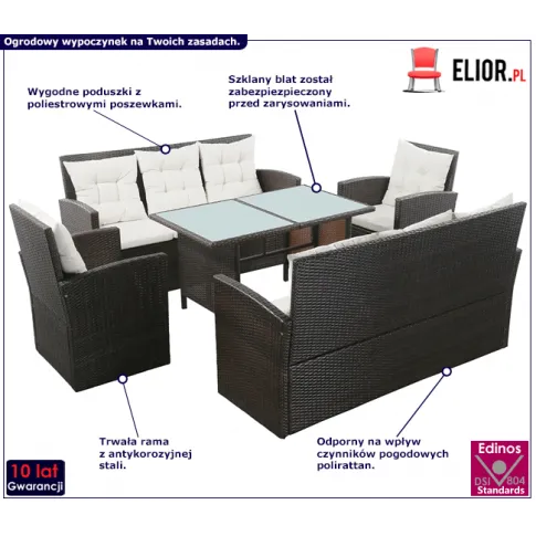 Zestaw brązowych mebli ogrodowych Andras infografika