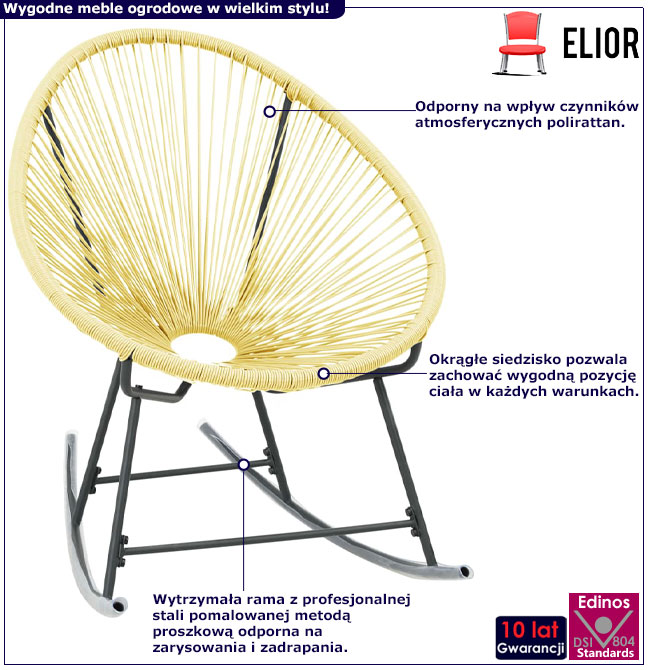 Beżowe krzesło ażurowe bujane do ogrodu Fabijos