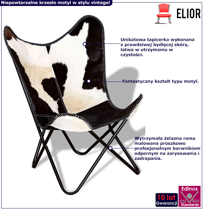 Czarno-białe krzesło motyl w stylu retro Curt 4X