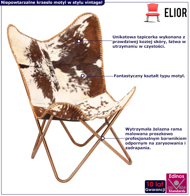 Brązowo-białe krzesło motyl w stylu vintage Curt 3X