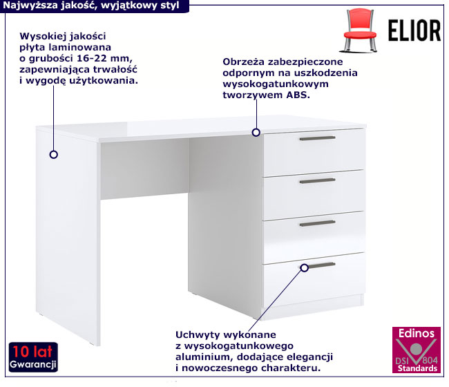 Białe biurko z szufladami Brasi 7X