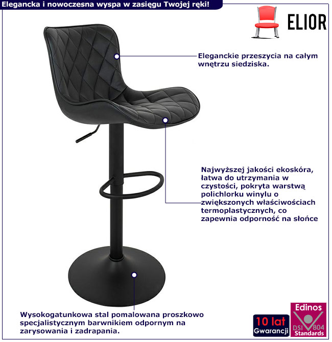 Czarny hoker obrotowy tapicerowany skórą ekologiczną Malter