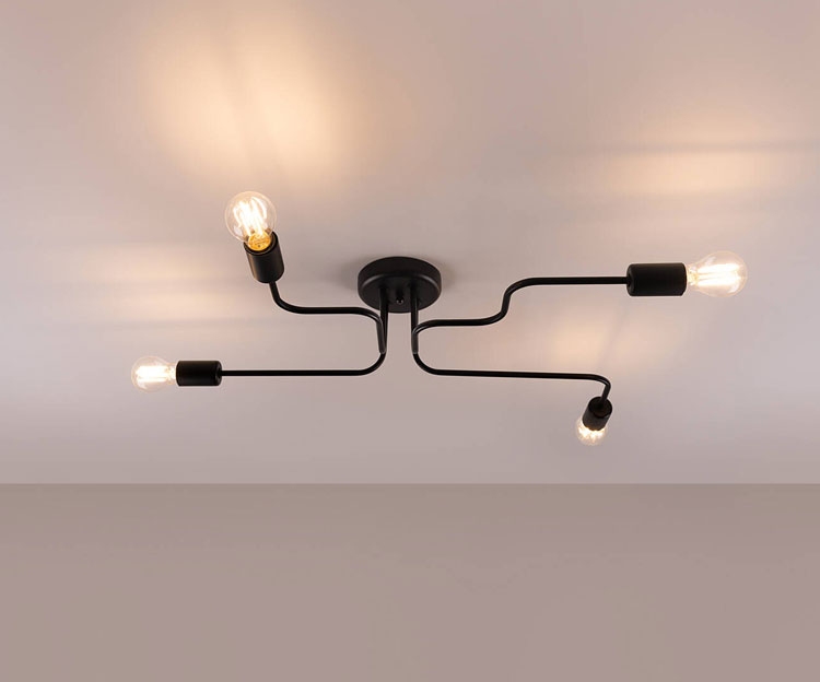 Czarna industrialna lampa sufitowa bez kloszy H902-Elsa