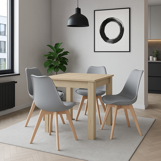 zestaw kwadratowy stol z szarymi krzeslami