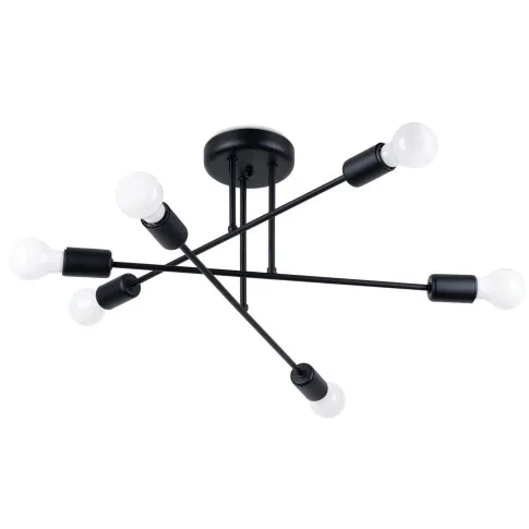 Czarna 6-punktowa lampa sufitowa patyki A633-Tefo