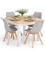Kwadratowy stół biały + dąb sonoma z 4 szarymi krzesłami - Camino 3X w sklepie Edinos.pl