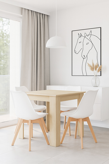 Komplet kwadratowy stół dąb sonoma z 4 białymi krzesłami Camino 3X