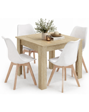 Komplet kwadratowy stół dąb sonoma z 4 białymi krzesłami - Camino 3X w sklepie Edinos.pl