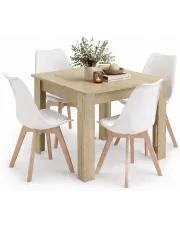 Komplet kwadratowy stół dąb sonoma z 4 białymi krzesłami - Camino 3X w sklepie Edinos.pl