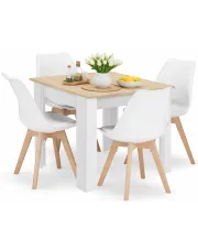 Zestaw stół biały + dąb sonoma z białymi krzesłami 4 szt - Camino 3X w sklepie Edinos.pl