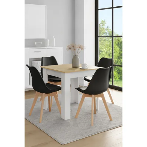 Kwadratowy stół biały i dąb sonoma z czarnymi krzesłami 4 szt Camino 3X