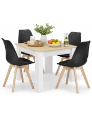 Kwadratowy stół biały + dąb sonoma z czarnymi krzesłami 4 szt - Camino 3X w sklepie Edinos.pl