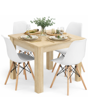 Stół dąb sonoma z 4 białymi krzesłami - Camino 4X w sklepie Edinos.pl