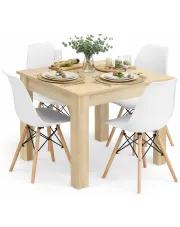 Stół dąb sonoma z 4 białymi krzesłami - Camino 4X w sklepie Edinos.pl