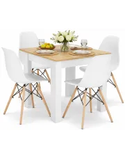 Biały stół z blatem dąb sonoma z białymi krzesłami 4 szt - Camino 4X w sklepie Edinos.pl