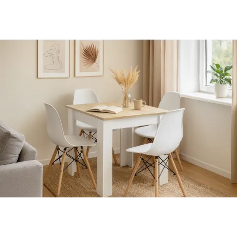 Biały stół z blatem dąb sonoma z białymi krzesłami 4 szt   Camino 4X