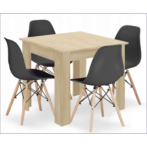 Stół dąb sonoma z 4 czarnymi krzesłami do salonu Derioz 4X