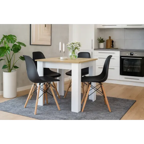 Kwadratowy stół biały   dąb sonoma z 4 czarnymi krzesłami   Camino 4X