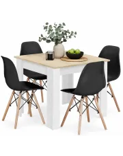 Kwadratowy stół biały + dąb sonoma z 4 czarnymi krzesłami - Camino 4X w sklepie Edinos.pl