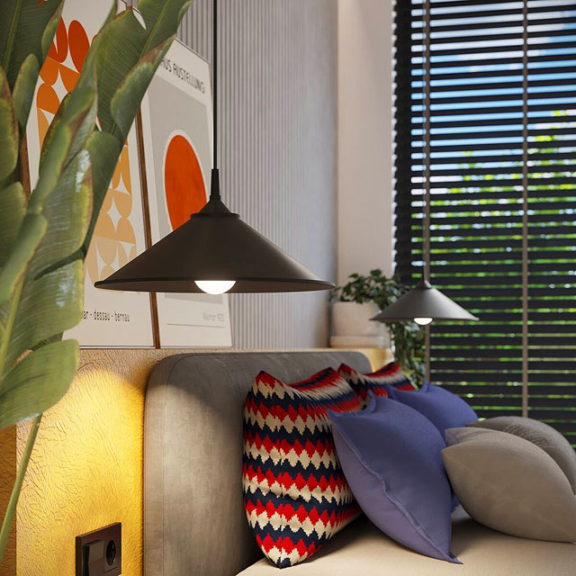 Czarna metalowa lampa wisząca ze stożkowym kloszem A639-Oliila