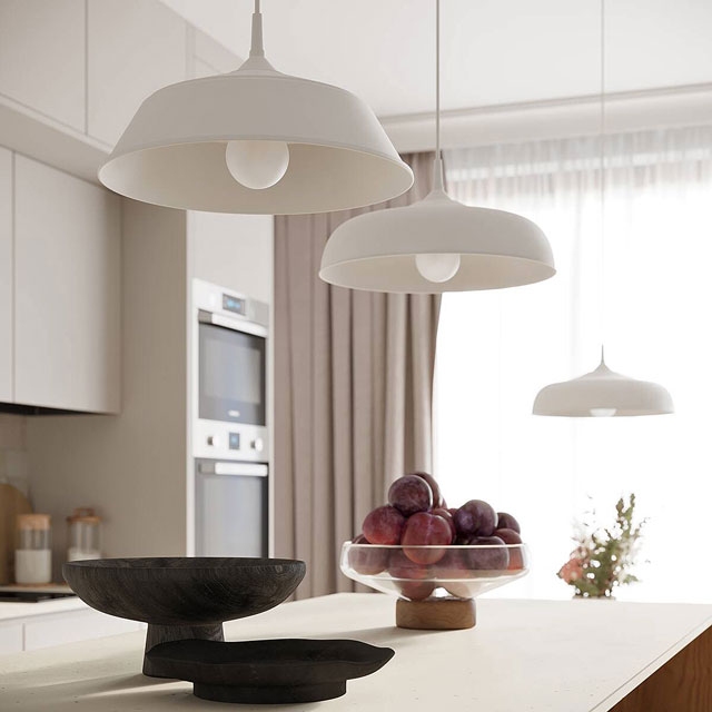 Biała metalowa lampa wisząca nad stół i wyspę A640-Oliila