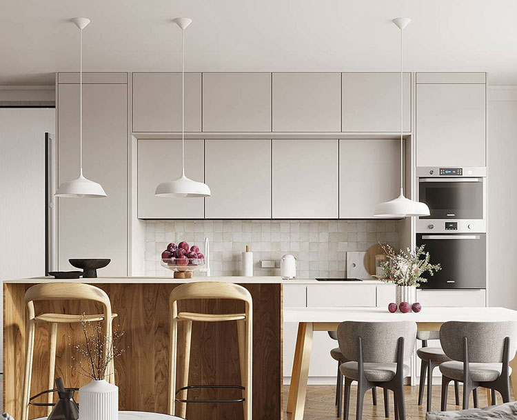 Biała metalowa lampa wisząca nad stół i wyspę A641-Oliila