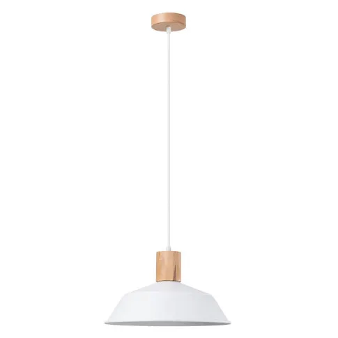 Biała lampa z metalowym kloszem i drewnianymi elementami  A643-Zita