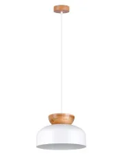 Biała lampa wisząca z drewniano-metalowym kloszem - A645-Zita w sklepie Edinos.pl